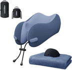 urnexttour Neck Pillow and Blanket Set for Travel Memory Foam Design Models Pillows with Eye Mask and 50% More Storage Bag Traveling Essentials Plane Car Flight Rest Sleeping Use Adult, Blue