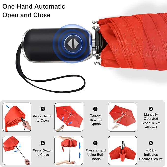 Compact Travel Umbrella for Purse - Flat Handle, Waterproof for Light Rain