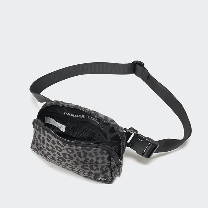 Pander Two Way Zipper Fanny Pack Nylon Everywhere Belt Bag for Women, Water Repellent Waist Packs, Crossbody Bags with Adjustable Strap (Grey Leopard)