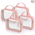 Wedama TSA Approved Toiletry Bag, 4 Pack Clear Makeup Bags with Handles, Quart Size Toiletry Bags, PVC Clear Cosmetic Bags for Women and Men, Carry on Airport Airline Compliant Bag, Pink