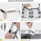 Anbte Folding Camping Table, Aluminum 24" x 16" Adjustable Height Small Folding Table with Carrying Handle, Lightweight, Portable Camping Table Waterproof for Outdoor Indoor Picnic Beach BBQ, Silver