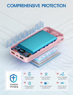 Portable Charger, 12000mAh 22.5W Fast Charging Power Bank with Built-in Cables & Wall Plug, USB C External Battery Pack with LED Display, Travel Essential Charging Bank for iPhone, iPad, Samsung Pink