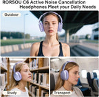 C6 Active Noise Cancelling Headphones, Wireless Over Ear Bluetooth Headphones, 60H Playtime, Lightweight Folding Deep Bass Comfort Fit Ear Cups Headset with Mic for iPad/Travel/PC/Home Purple