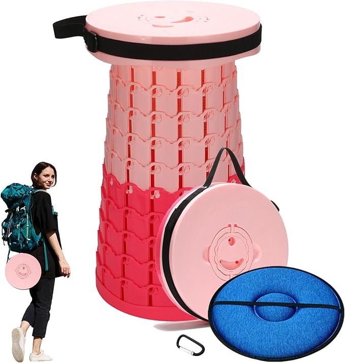 Spisces Upgraded Collapsible Stool with Cushion, 1000 lbs Capacity & 19.7-in High, Wider & Taller Heavy Duty Portable Telescoping Foldable Seat for Adults Camping, Travel, Music Festivals, Outdoors