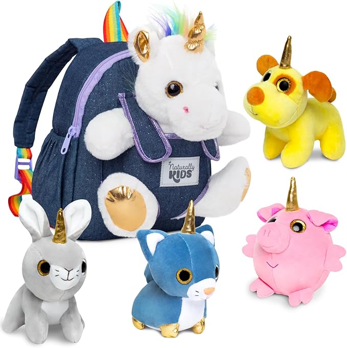 Naturally KIDS Toddler Unicorn Backpack w Plush Unicorn Toys, Gifts for 2-5 Year Old Girls, Toddler Backpack