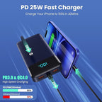 Portable Charger Power Bank 40800mAh with 3 Built-in Cables,25W Fast Phone Charging Portable Battery Pack,5 Outputs Travel Essentials Outdoor External Battery for iPhone 17/16,Galaxy Android etc-Blue