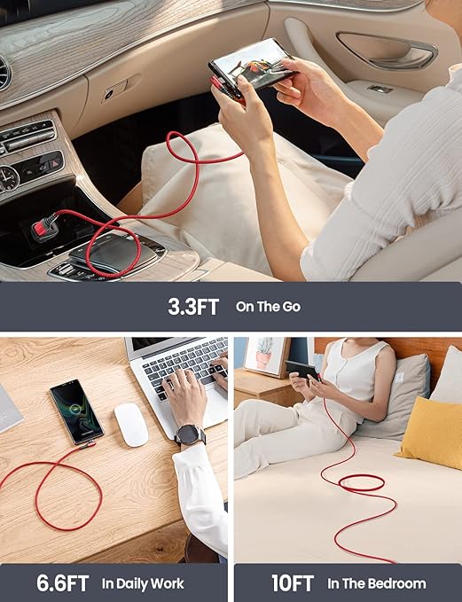AINOPE USB C to USB Cable [3-Pack 3.3ft/6.6ft/10ft] 3.1A USB Fast Charge Right Angle, Resistant Nylon Braided USB C Charging Cable Compatible with Galaxy S21 S20 Plus, Note 20 10 9, Moto