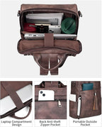 FADEON Leather Laptop Backpack for Women Designer 15.6 inch PU Laptop Bag, Ladies Travel Computer Work Backpack Coffee Brown