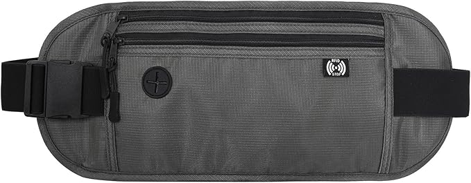 TRAVELSAFE Slim RFID Blocking Money Belt for Travel - Anti-Theft Hidden Passport Holder Waist Wallet with Secure Pouch for Cash, Credit Cards & Phone Safe (B-Dark Grey)