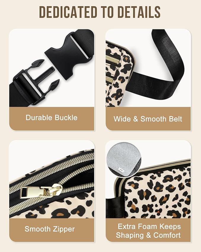 Capolo Fanny Packs for Women Fashion Waist Packs Bag with Adjustable Strap and 4 Zipper Pockets Waterproof Everywhere Crossbody Belt Bag for Workout Running Travelling(Leopard)