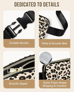 Capolo Fanny Packs for Women Fashion Waist Packs Bag with Adjustable Strap and 4 Zipper Pockets Waterproof Everywhere Crossbody Belt Bag for Workout Running Travelling(Leopard)