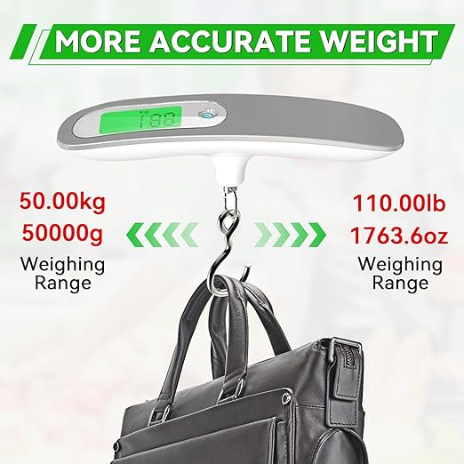 Digital Luggage Scale, 110lbs/50kg Portable Handheld Baggage Weight Checker with Backlit LCD Display, Travel Essentials Accessories for Suitcases, Postal & Fishing