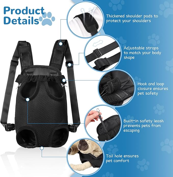 YUDODO 2-Pack Pet Dog Carrier Backpack Adjustable Dog Front Carrier, Legs Out Easy-Fit Dog Travel Backpack Carrier for Hiking Camping for Small Medium Dogs Cats and Rabbits (Large Black+Pink)
