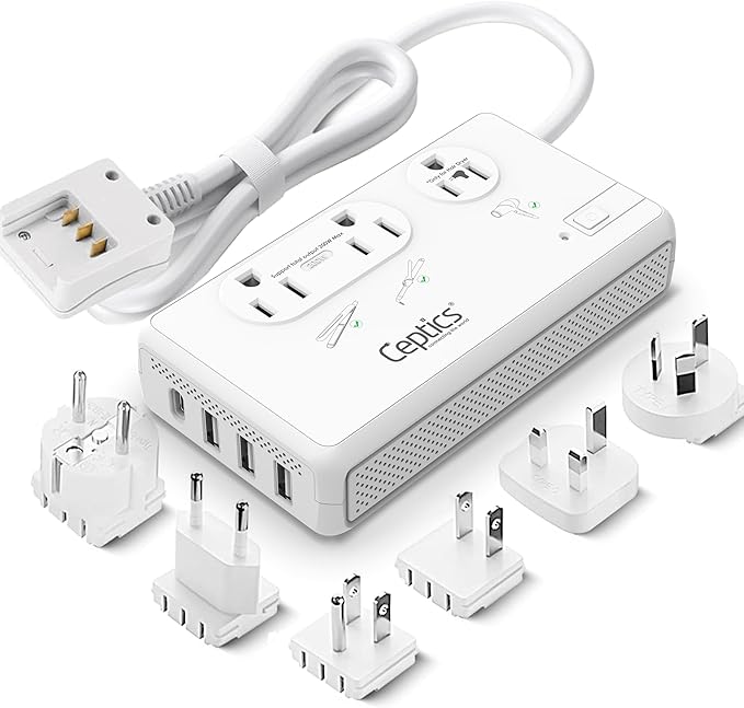 Ceptics 2000W Travel Voltage Converter for Hair Dryer & 200W Convert 220V to 110V for Curling Iron, Straightener, Chargers, Step Down World Power 4 USB Charging QC 3.0 SWadApt Type A, B, C, E/F, G, I