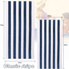 Exclusivo Mezcla 2 Pack Cotton Large 30x60 Inches Cabana Stripe Beach Towels, Super Absorbent Soft Plush Pool Towel Bath Towel (Dark Navy)