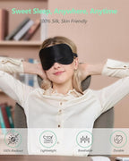 BeeVines 100% Real Mulberry Silk 2 Pack Sleep Mask, Pure Silk Eye Masks with Adjustable Strap for Sleeping, 100% Block Light Eye Sleep Shade Cover, Reduces Puffy Eyes Traveling Gifts(Black & Blue)