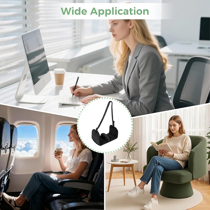 Airplane Foot Hammock with Memory Foam, Adjustable Portable Plane Leg Rest, Up to 31 in, Black Oxford Fabric Travel Foot Rest for Airplane Flights