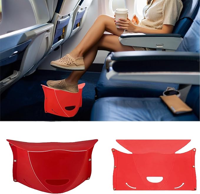 Travel Foot Rest for Airplane Long Flights,Portable Folding Under Desk Foot Stool,Relieves Back & Knee Pain,Comfortable for Long Flights,Cars,Trains,Ultralight Mini(Dark Red)