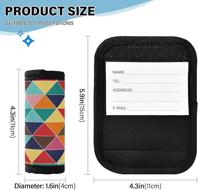 2Pcs Luggage Handle Wrap Suitcase Identifier Handle Covers Tags Soft Travel Bags Luggage Handle Gripper Accessories for Airplane Flying Rule Graph Pattern
