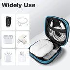 Square Earbud Case Portable EVA Carrying Case Storage Bag Cell Phone Accessories Organizer with Carabiner for Earphone, Earbud, Earpieces, SD Memory Card, Camera Chips, Tech Pouch, Blue1