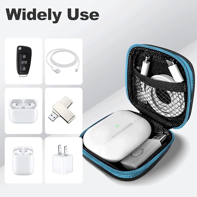 Square Earbud Case Portable EVA Carrying Case Storage Bag Cell Phone Accessories Organizer with Carabiner for Earphone, Earbud, Earpieces, SD Memory Card, Camera Chips, Tech Pouch, Blue1