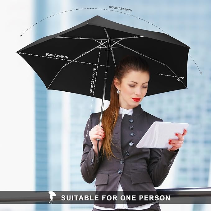 Compact Travel Umbrella for Purse - Flat Handle, Waterproof for Light Rain
