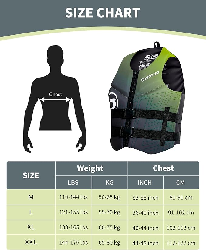 Owntop Swim Vest Adult Water Sport Vest Neoprene Floaties for Swimming, Boating, Kayaking, Fishing | Adjustable Zipper Dual Buckle Foldable Buoyancy Jacket