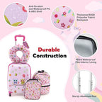 Goplus 5 Piece Kid’s Luggage Set, 16” Carry on Suitcase w/13” Backpack, Neck Pillow, Hardside Spinner Toddler Luggage, Travel Rolling Suitcase for Boys Girls Gifts (Pink, Owl)