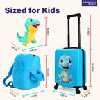 emissary Kids Luggage with Wheels, Hardside Toddler Carry On Suitcase Set, Lightweight Rolling Travel Bag for Boys and Girls, Airline Approved Travel Gifts - Dino Light Blue