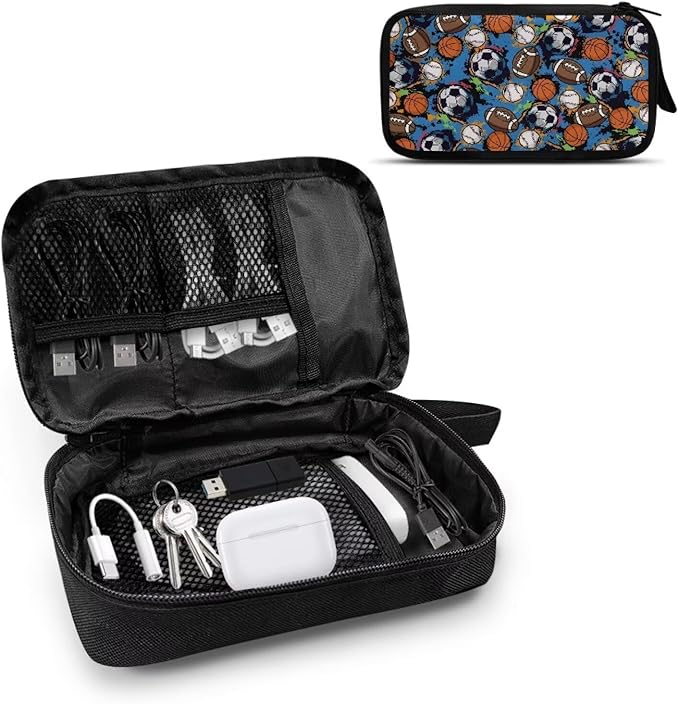 Soccer Travel Cord Organizer Cases Electronics Organizers Travel Case Large Tech Pouch Storage Bag Travel Bag Cable Organizer fits Phone Earphone Charger SD Card