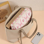 uekeboag Large Travel Quilted Makeup Bag for Women, Floral Cotton Cosmetic Bag, Coquette Aesthetic Floral Toiletry Organizer Bag