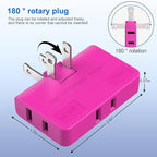 ETwinCoo 3 Way Flat Wall Plug Extender AC Adapter - 2-Prong Swivel Mini Multi Plug Outlet, Rotatable Socket (Quick & Easy Install) Perfect for Home and Travel, Type A, Rose Red (2 Pack)