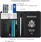 WALNEW Passport Holder for Travel, RFID Passport Cover Wallet for Women Men, PU Leather Passport Book Card Holder Case with Pen, Travelling Essentials for Flying