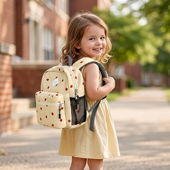 STEAMEDBUN Corduroy Toddler Backpack for Girls Boys 2-4, Kids Preschool Backpack for Kindergarten - Strawberry