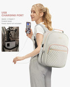 LOVEVOOK Laptop Backpack Purse for Women, Work Travel Computer Bags, College School Backpack for Student Girl, Quilted Casual Daypack with USB Port, Fit 15.6 Inch Laptop, Grey Pink
