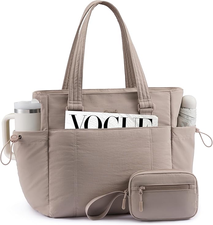 LOVEVOOK Tote Bag for Women, Puffy Work Tote with Large Cup Holder, Quilted Laptop Bag Travel Tote Shoulder Bag Handbag