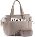 LOVEVOOK Tote Bag for Women, Puffy Work Tote with Large Cup Holder, Quilted Laptop Bag Travel Tote Shoulder Bag Handbag