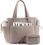 LOVEVOOK Tote Bag for Women, Puffy Work Tote with Large Cup Holder, Quilted Laptop Bag Travel Tote Shoulder Bag Handbag