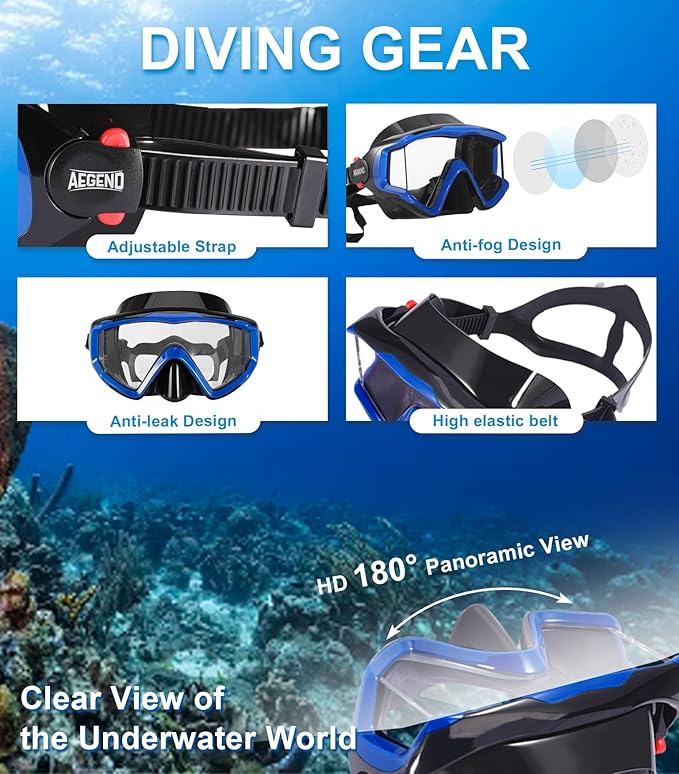 Aegend Snorkeling Gear for Adults Youth Kids, Snorkel Mask with Top Dry Valve - Panoramic View Anti-Leak and Anti-Fog with Mesh Bag for Snorkeling, Scuba Diving, Freediving & Swimming