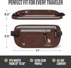 VENTURE 4TH Money Belt for Travel – Slim Hidden Under-Clothes RFID Blocking Anti-Theft Passport Holder & Travel Wallet Pouch for Men & Women to Protect Cash, Cards & Documents (Brown)