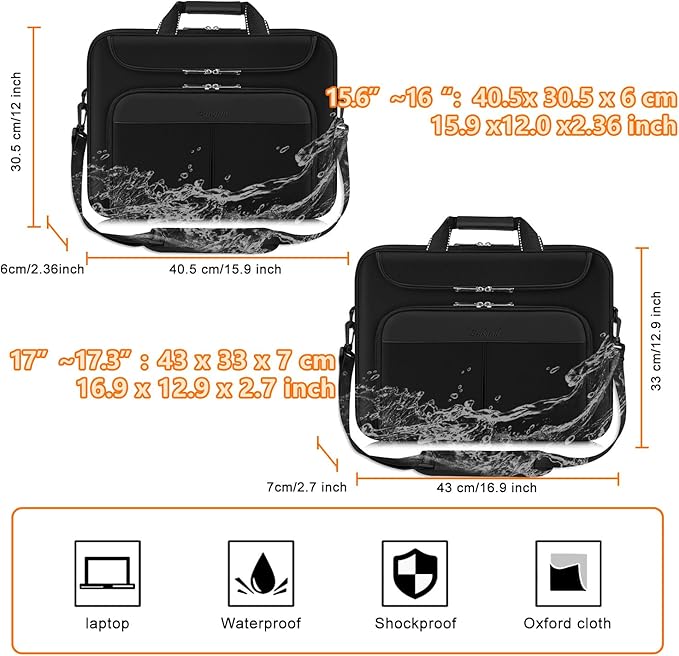 17 inch Waterproof Protective Laptop Messenger Briefcase with Adjustable Shoulder Strap, Men Women Travel/Business Bag Compatible with HP ZBook,ThinkPad,DELL Inspiron