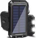 Solar Charger Power Bank, 8000mAh Portable Outdoor Waterproof Solar Battery Charger, Camping External Backup Battery Pack USB C Ports Input/Output, 2 Led Light Flashlight with Compass (Black)