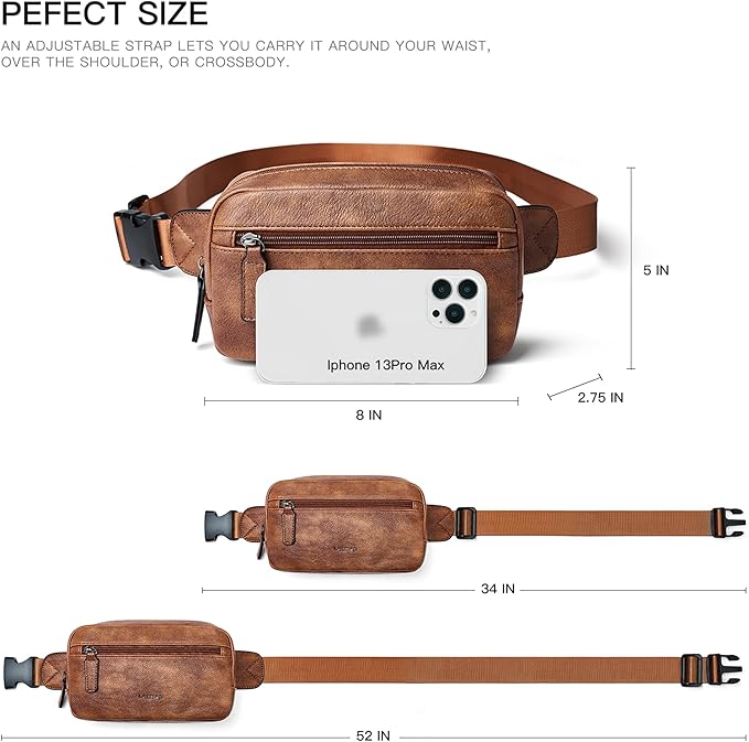 LATMAP 2L Fanny Packs Everywhere Belt Bag Small Fashion Crossbody Waist Pack Faux Leather Waterproof Sling Chest Bag For Women Trendy Brown