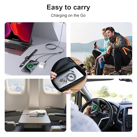 3 in 2 Multi Charging Cable for Apple Watch, iPhone & Galaxy - USB C/Lightning/Micro Fast Charger, Compatible with iWatch Ultra/SE/10-1 & iPhone 16-12/S24 (4FT Nylon Braided)