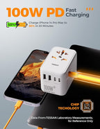 TESSAN Universal Travel Adapter 100W GaN, International Power Adapter with 5 USB(3 USB C) Charging Ports, Worldwide Outlet for US to European Europe UK AUS Ireland(Type C/G/A/I)