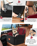 Lealchum Dog Booster Car Seat for Small/Medium Dogs,Puppy Portable Car Bed with Elevated Cushion,Fully Detachable and Washable,2 Storage Pockets,Easy to Install (Blakc/Red, Medium)