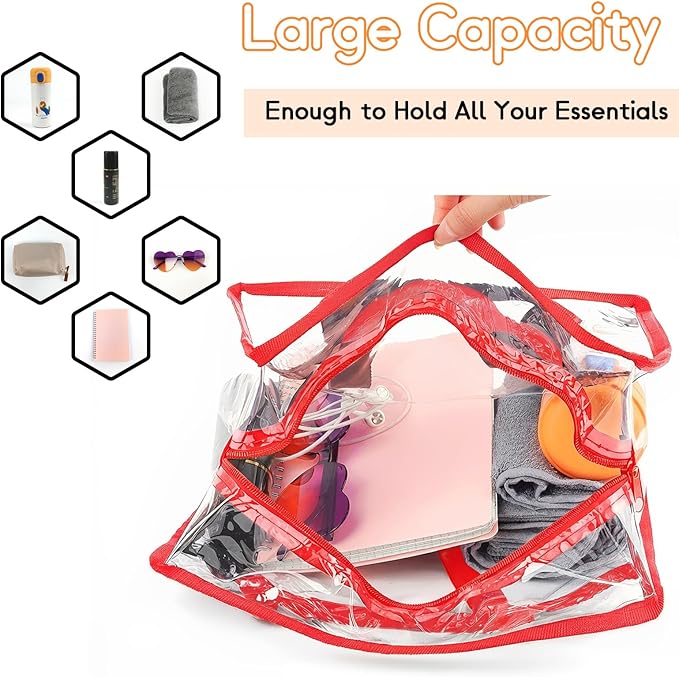 Hoiny Clear Bag for Stadium Events Approved, 12x6x12 Large Transparent Tote Bag with Zipper for Gym Concert Sports Festivals