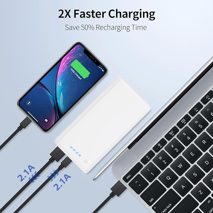 Portable Charger Power Bank 26800mah,Ultra-High Capacity Safer External Cell Phone Battery Pack,2 USB Output High Speed Charging Power bank Compatible with iPhone 17/16/15/14/13 Samsung Android-White