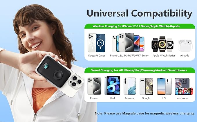 Magnetic Portable Charger with Apple-Watch Charger,10800mAh 25W PD Fast Charging Wireless Power Bank,4 Outputs Travel Essential for Magsafe Battery Pack Compatible with iPhone 17/16/15/14/13/12 Series