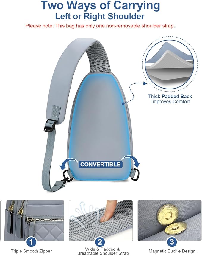 Capolo Sling Bag for Women Men Waterproof Crossbody Bags for Women Trendy Casual Fanny Pack with Convertible Shoulder Strap Chest Bag for Travel Hiking(Blue, Medium)